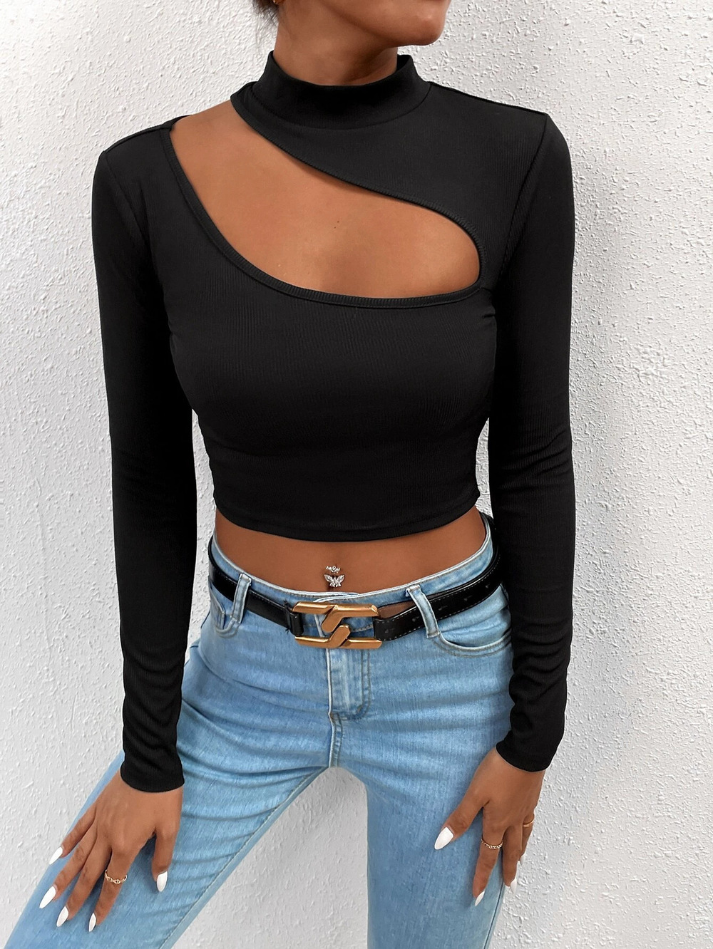 ZARA Trendy Cropped Fitted Long Sleeve Top for Fall Winter